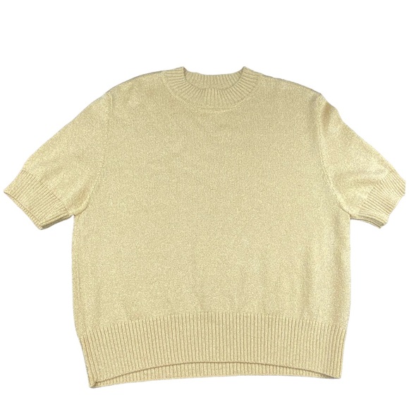 St. John Golden Shimmer Short Sleeve Sweater Blouse Basic - Picture 2 of 13